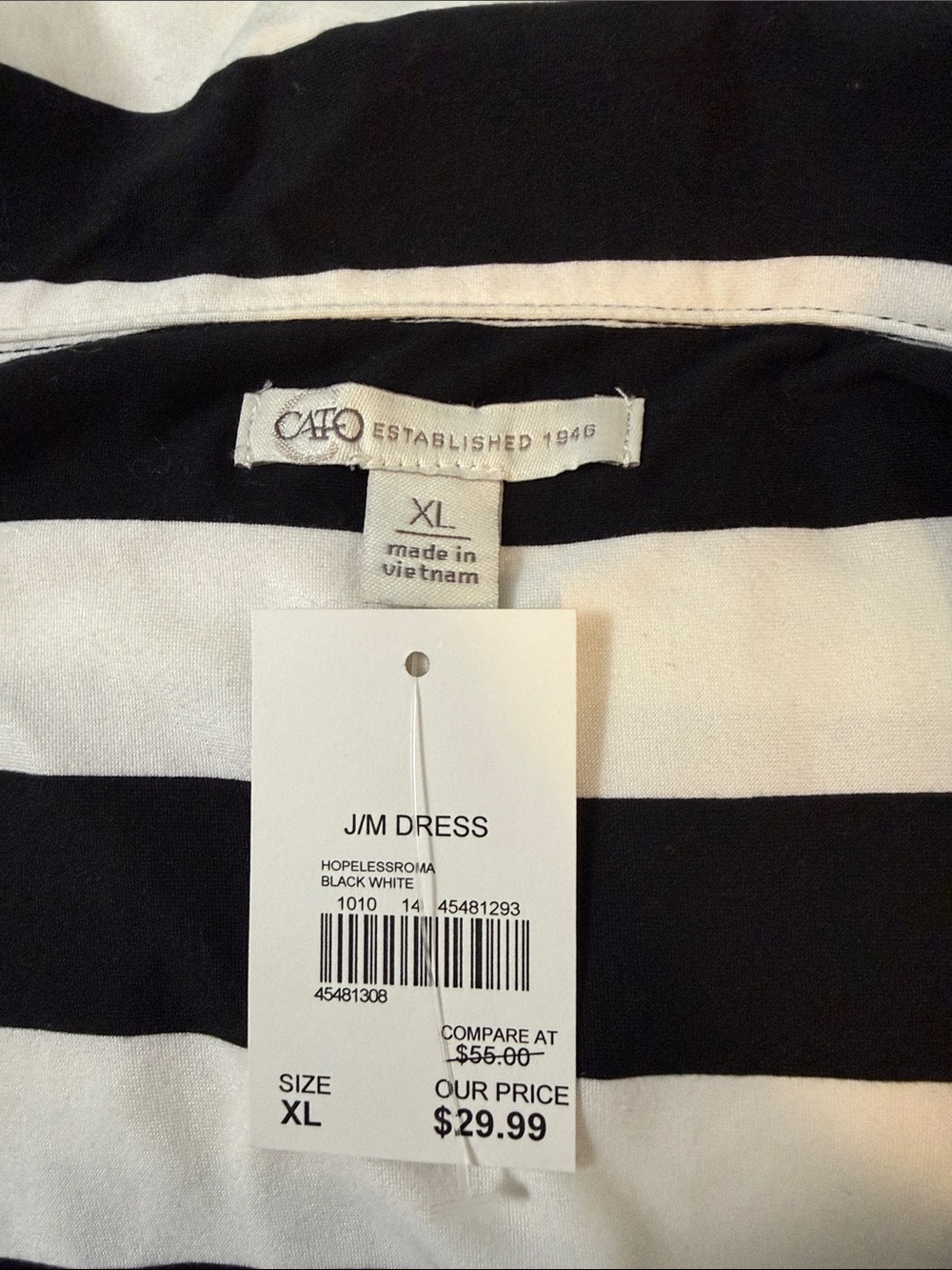 Cato Black and White Striped Wrap-Style Long Sleeve Dress - Picture 2 of 2